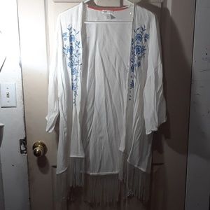 CUTE SUMMER WHITE W/ BLUE FLOWERS CARDIGAN